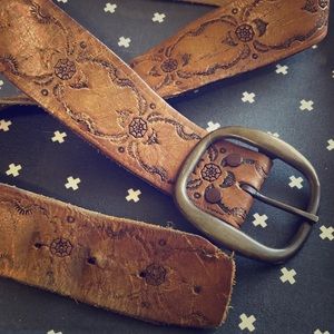 Vintage Festival Leather Belt with Flowers Boho
